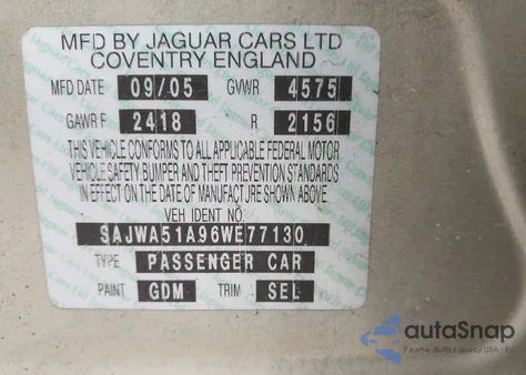 2006 Jaguar X-Type 3.0 из США, поврежденный, VIN SAJWA51A96WE77130